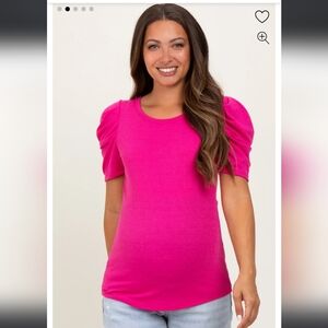 Fuchsia Ribbed Puff Sleeve Maternity Top